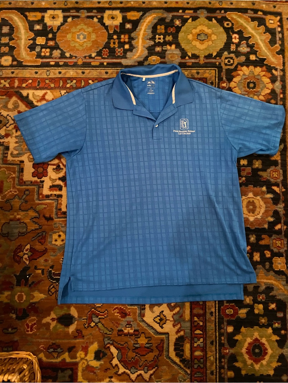 Adidas Golf Blue Men's Golf Polo with Windowpane Texture